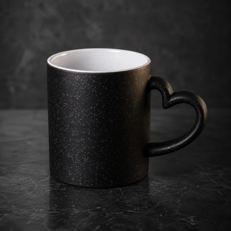 Magic Mug - Heart Handle Glitter - customizable photo mug